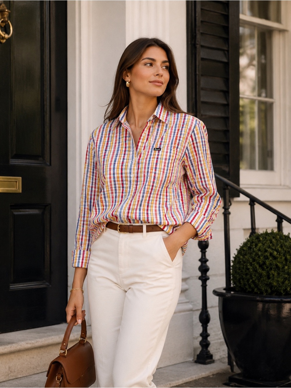 Faconnable Colorful Stripe Long Sleeve Button Down Shirt Medium Cotton